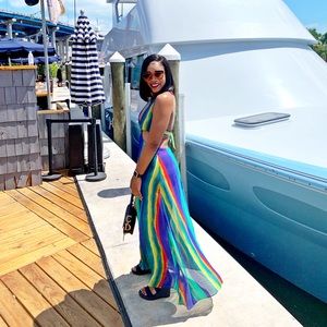 F21 sheer halter maxi dress with 2 front splits